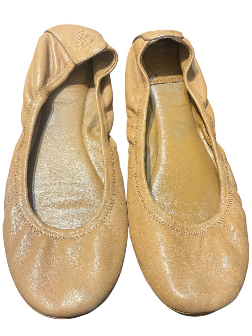 Tory Burch Eddie Ballet Flats Smooth Tan Soft Leather Size 11